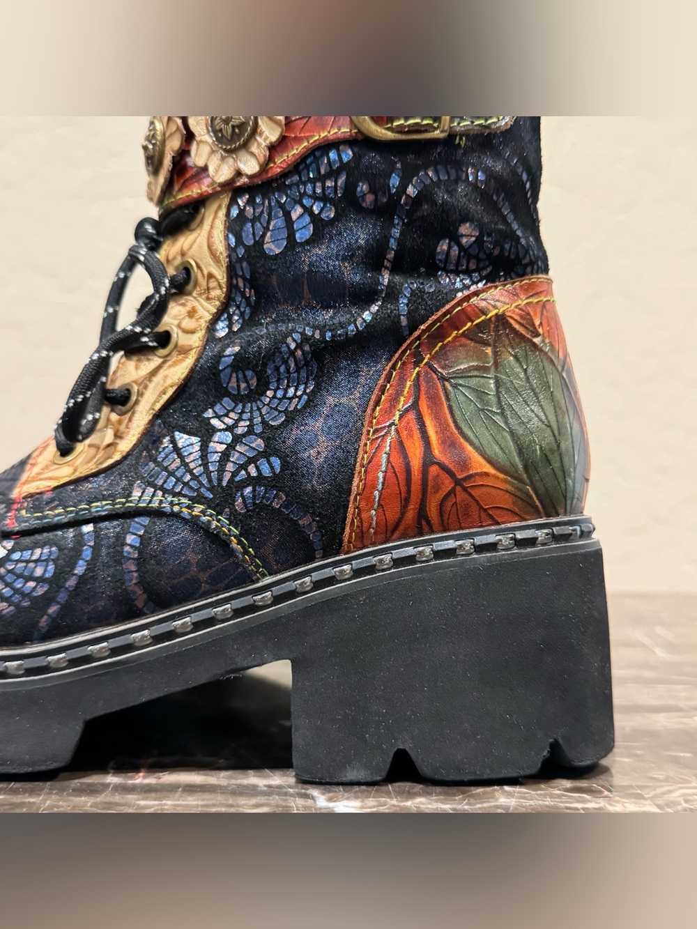 L’artiste by Spring Step Limitless Patchwork Leather Combat Boots - Picture 2 of 12